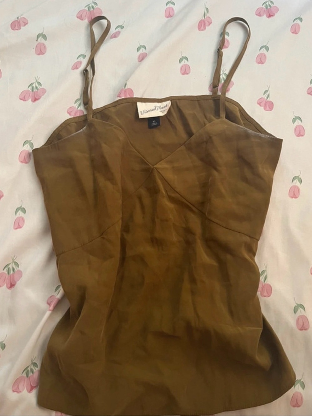 Vintage-inspired Green Silk Cami Tank Top